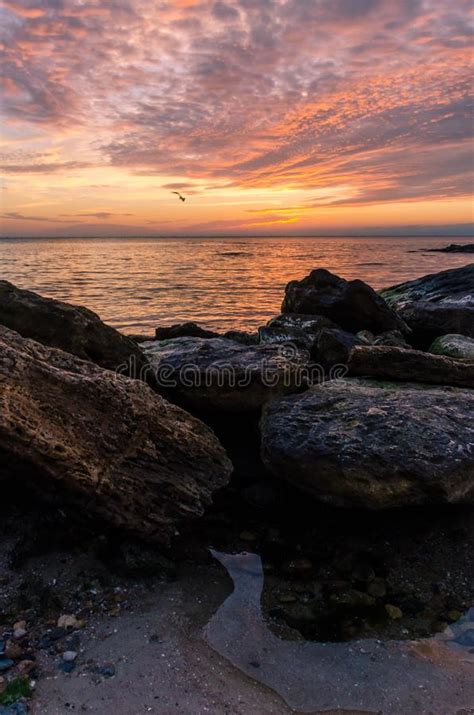 Seascape With Rocks And Nice Sky In The Summer Season During The Sunset