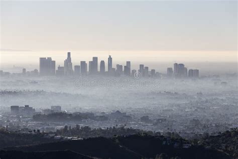 Los Angeles Morning Fog Downtown Cityscape Stock Image Image Of Echo
