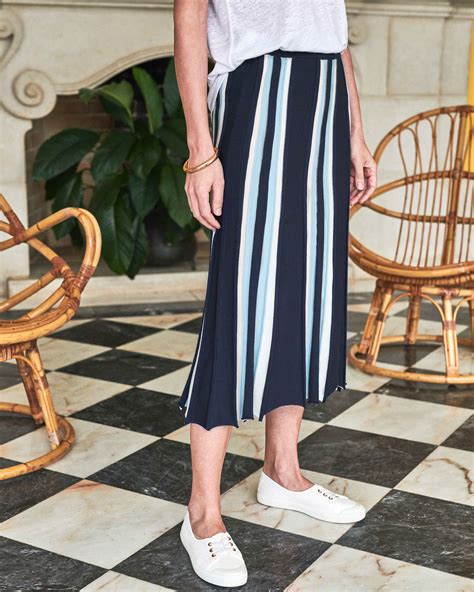 Navy Stripe Knitted Stripe Skirt Pure Collection