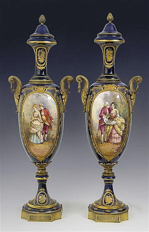French Sevres Style Courting Couple Porcelain Vases Sevresstyle Ceramics