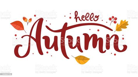 Autumn Lettering With Leaves Handwritten Brush Calligraphy Vector