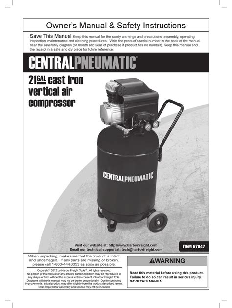 Central Pneumatic Air Compressor Parts Manual