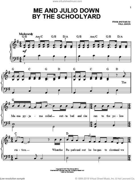 Simon Me And Julio Down By The Schoolyard Sheet Music Easy For