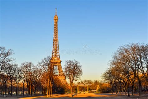 Eiffel Tower View From Champ De Mars Paris France Winter Stock Image