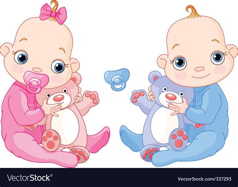 Cute Twins With Toys Royalty Free Vector Image