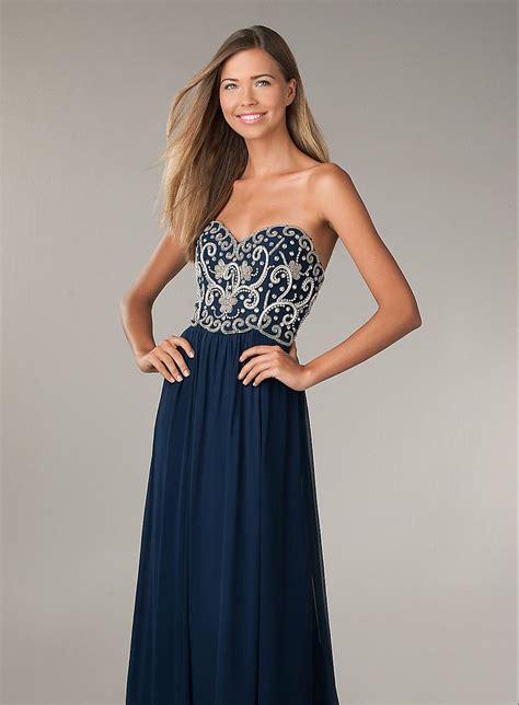 Dark Blue Prom Gown Blue Prom Gown Strapless Dress Formal Prom Dresses