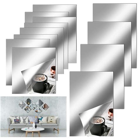 12 Pcs Flexible Mirror Sheets Self Adhesive Non Glass Tiles Stickers