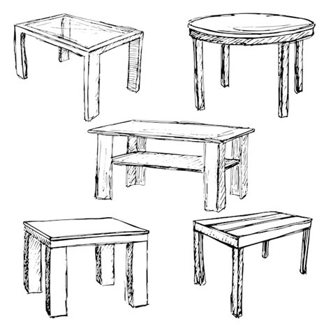 Premium Vector Sketch Set Isolated Furniture Different Tables