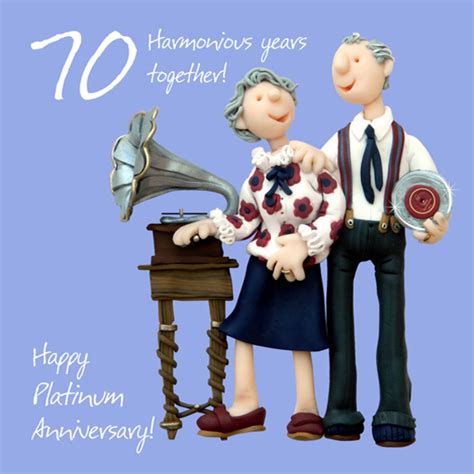 Happy 70th Platinum Anniversary Greeting Card One Lump Or Two Cards