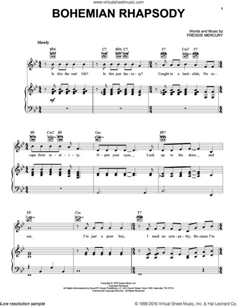 Bohemian Rhapsody Sheet Music For Voice Piano Or Guitar V2
