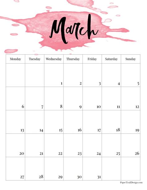 2023 Monday Start Watercolor Calendar Paper Trail Design Calendar
