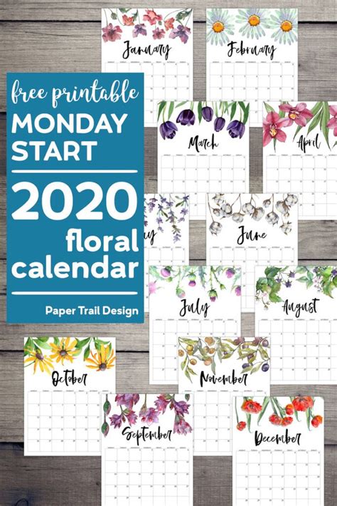 2020 Monday Start Calendar {Floral}