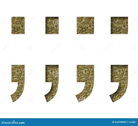 Golden Punctuation Marks Dot And Comma Cut Out Of White Paper On The