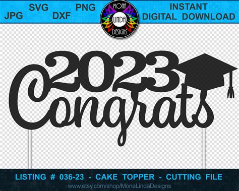 Cake Topper Congrats Grad 2023 Svg File Graduation 2023 Etsy Finland