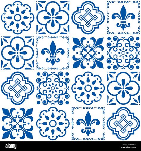 Portuguese Vector Tiles Pattern Lisbon Seamless Indigo Blue Tile Design Azulejos Vintage