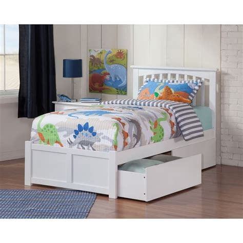 Mission Twin Xl Platform Bed With Footboard And 2 Drawers In White