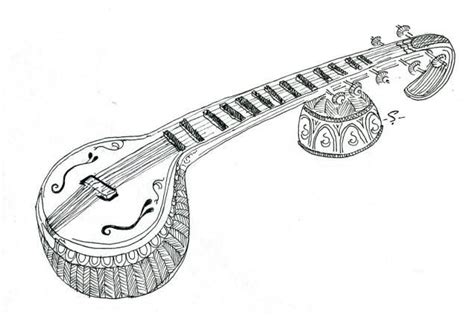 drawing sitar instrument sketch coloring page