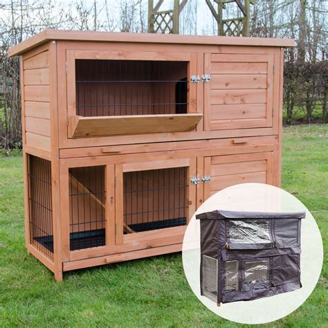4ft Large Rabbit Hutch And Run With 2 Tiers Wooden Ferret Pet Cage