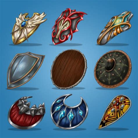 Medieval Hand Painted Shield Icon Pack 2d Game Asset Shield Icon