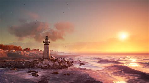 Unreal Engine 4 Cgi Digital Art 3d Lighthouse Sea Landscape Wallpaper