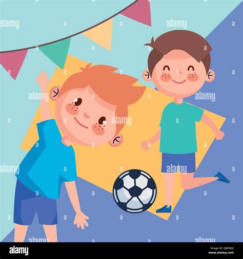 Little Boys Playing Soccer Stock Vector Image And Art Alamy