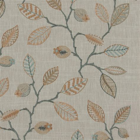Shoreline Beige Leaf Embroidery Drapery And Upholstery Fabric By The Yard