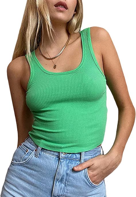 Women Casual Ribbed Tank Tops Sleeveless Square Neck Solid Color Slim