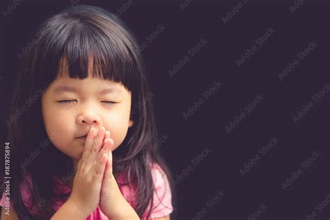 Little Girl Praying In The Morninglittle Asian Girl Hand Prayinghands