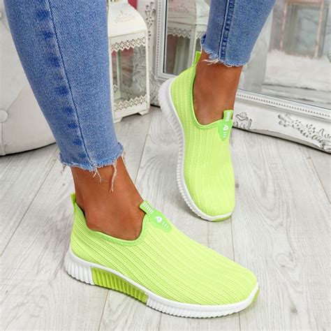 Womens Ladies Slip On Knit Trainers Party Casual Sport Sneakers Women