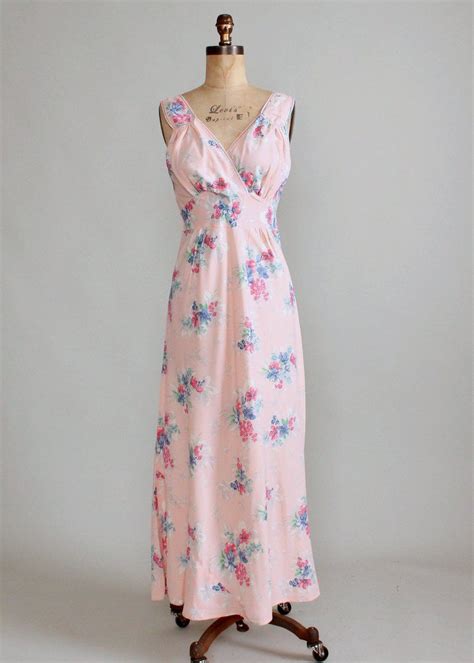 vintage 1940s pink floral rayon nightgown raleigh vintage