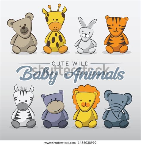 Cute Wild Baby Animals Cartoon Collection Stock Vector Royalty Free
