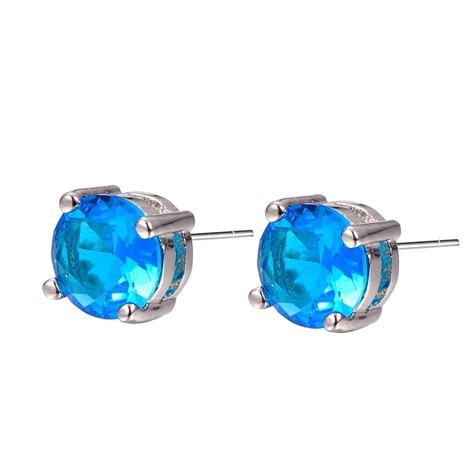 New Arrival Blue Crystal Zircon Women Stud Earrings Sterling Silver