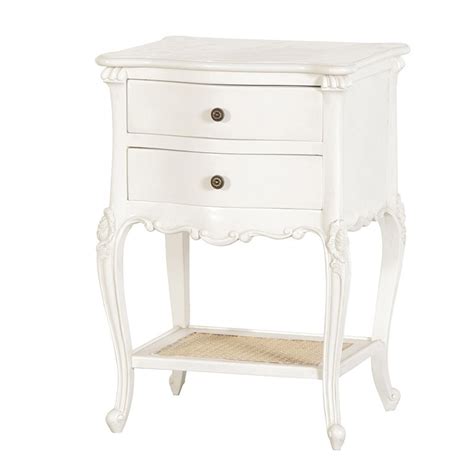 Provencale Antique White French Bedside Table With Rattan Shelf