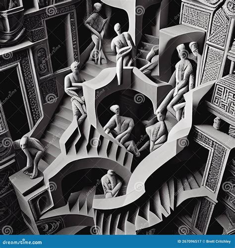 M C Escher Style Stairs Original Surreal Illustration Mc Stock