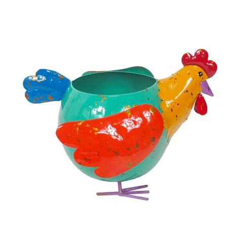 Arlmont And Co Ahmid Colorful Enameled Metal Chicken Planter Wayfair