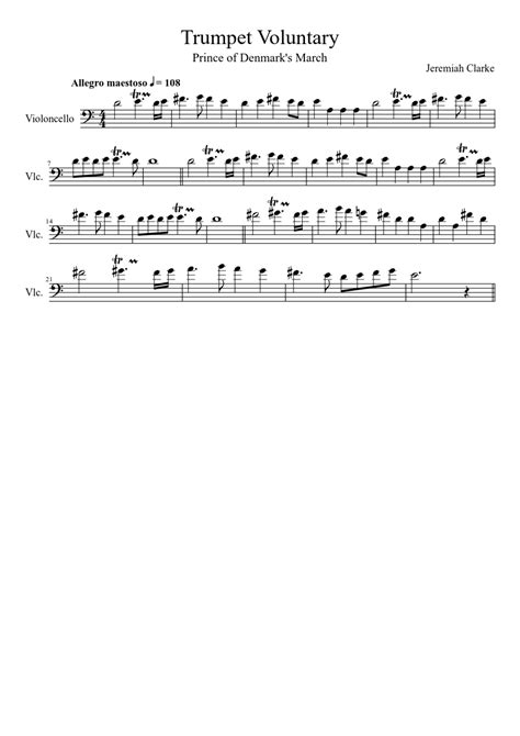 Trumpet Voluntary Cello Sheet Music For Cello Solo