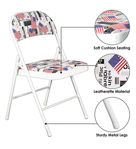 Padded Metal Caf  Folding Chair In White And Blue Colour By Story Home Padded Metal Caf  Folding Cha Wjgoua 