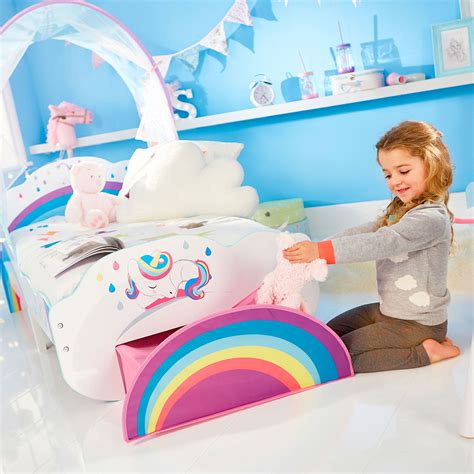 Unicorn Rainbow Toddler Bed With Storage And Canopy Deluxe Foam