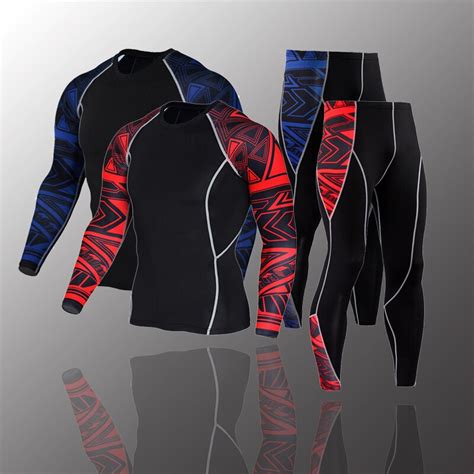 2021 new men s compression set running tights workout fitness training tracksuit long sleeves