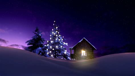 3840x2160 Christmas Lighted Tree Outside Winter Cabin 4k Wallpaper Hd