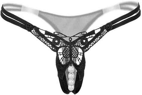 Colin Pearl Panties Thong Underwear Lingerie For Women Crotchless Sexy Thong For Women Black