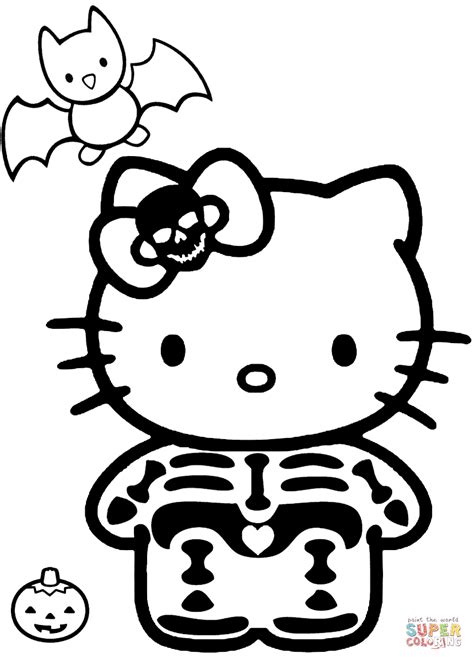 Download Hello Kitty Halloween Skeleton coloring page | Free ...