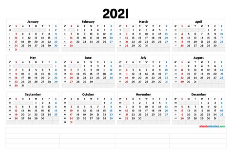 12 Month 2021 Calendar Template For Word Calendar Template Printable