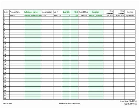 10 Chemical Inventory Template Excel Excel Templates