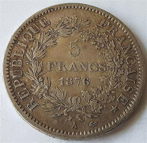 France 1876 5 Francs French Republic Liberte Egalite Fraternite Silver