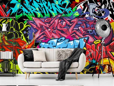 Home And Living 3d Abstract Graffiti Pink Green Wallpaper Mural Peel And