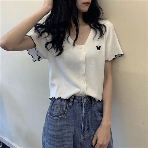 Itgirl Shop Aesthetic Clothing Butterfly Embroidery Wavy Edges