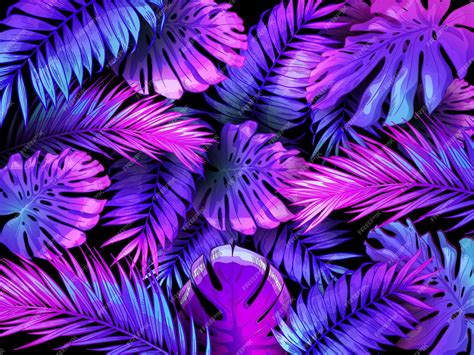 Premium Vector Neon Color Tropical Leaves Trendy Colorful Palm Tree