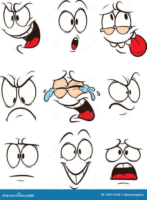Funny Cartoon Faces With Different Expressions Stock Vector