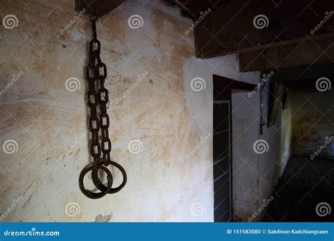 Ancient Chain For Prisoners In The Prison In The Ground Floor Stock